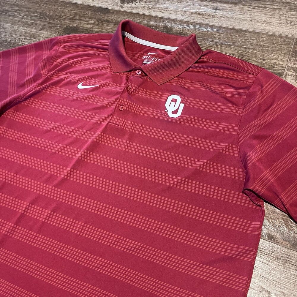 Nike Dri-Fit Oklahoma Sooners OU Polo Shirt Mens 2XL Crimson Striped Golf XXL